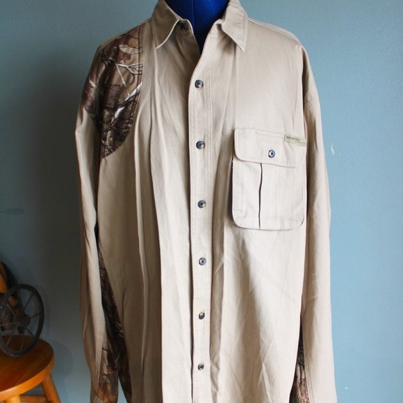 Wrangler Pro Gear Mens Beige/Camo L/S Button Down Shirt ~XL Tall~ RN 130273 - Picture 1 of 9